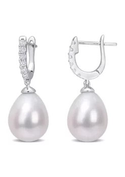 Best reviews of ⭐ 8.5-9mm Freshwater Cultured Pearl and 1/5 CT TGW Cubic Zirconia Drop Cuff Earrings in Sterling Silver by Belk & Co. 👏