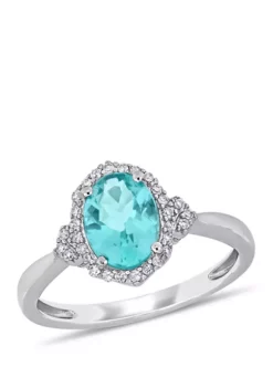 Discount 🥰 1.33 ct. t.w. Apatite and 1/8 ct. t.w. Diamond Halo Ring in 10k White Gold by Belk & Co. 🥰 -DealsBelk & Co. Store Belk 9512