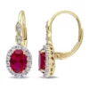 Best Sale 👏 2.5 ct. t.w. Oval Created Ruby, 7/8 ct. t.w. White Topaz, and 1/10 ct. t.w. Diamond Accent Vintage Earrings in 14K Yellow Gold by Belk & Co. 🛒