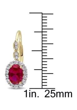 Best Sale 👏 2.5 ct. t.w. Oval Created Ruby, 7/8 ct. t.w. White Topaz, and 1/10 ct. t.w. Diamond Accent Vintage Earrings in 14K Yellow Gold by Belk & Co. 🛒 -DealsBelk & Co. Store Belk 9557
