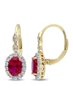 Best Sale 👏 2.5 ct. t.w. Oval Created Ruby, 7/8 ct. t.w. White Topaz, and 1/10 ct. t.w. Diamond Accent Vintage Earrings in 14K Yellow Gold by Belk & Co. 🛒 -DealsBelk & Co. Store Belk 9559