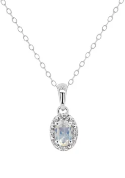 Top 10 🎉 Sterling Silver 6x4mm Oval Moonstone Diamond Accent Halo Pendant Necklace by Belk & Co. 🥰 -DealsBelk & Co. Store Belk 9576