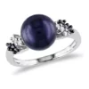 Outlet 🛒 9-9.5 Millimeter Black Licorice Cultured Freshwater Pearl and 1/8 ct. t.w. Black and White Diamond Ring in Sterling Silver by Belk & Co. ⌛