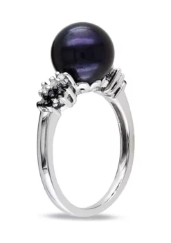 Outlet 🛒 9-9.5 Millimeter Black Licorice Cultured Freshwater Pearl and 1/8 ct. t.w. Black and White Diamond Ring in Sterling Silver by Belk & Co. ⌛ -DealsBelk & Co. Store Belk 9624