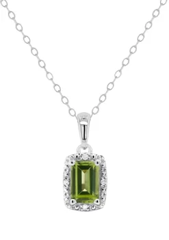 Promo ❤️ Sterling Silver 6x4mm Emerald Cut Peridot Diamond Accent Halo Pendant Necklace by Belk & Co. 😍 -DealsBelk & Co. Store Belk 9639