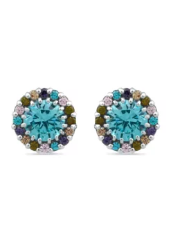 New ⭐ 1.93 ct. t.w. Blue Topaz with Multi Gemstone Halo Stud Earrings, Sterling Silver by Belk & Co. ❤️ -DealsBelk & Co. Store Belk 9680