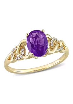 Discount ⌛ Oval Amethyst and Diamond Accent Link Ring in 10k Yellow Gold by Belk & Co. 🥰 -DealsBelk & Co. Store Belk 9696