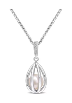 Top 10 😍 8-8.5mm Freshwater Cultured Pearl and Diamond Accent Pearl Necklace with Chain in Sterling Silver by Belk & Co. 😍 -DealsBelk & Co. Store Belk 9707