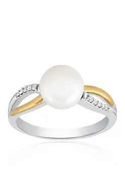 Discount ✨ Freshwater Pearl & Diamond Ring in Sterling Silver & 14K Yellow Gold by Belk & Co. ⌛