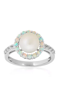 Budget 🥰 Freshwater Pearl and Created Opal with Sapphire Halo Ring in Sterling Silver by Belk & Co. 🥰