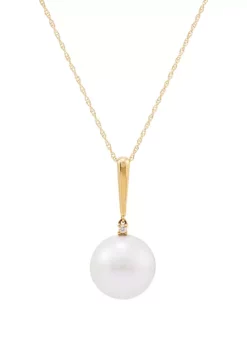 Discount ๐คฉ 13.8 ct. White Ming Pearl with 0.015 ct. t.w. Diamond Pendant Necklace in 10K Yellow Gold by Belk & Co. ๐