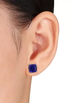 Best Pirce 🎁 Lab Created 6ct TGW 8mm Cushion Created Blue Sapphire Stud Earrings in Sterling Silver by Belk & Co. 🥰 -DealsBelk & Co. Store Belk 9764