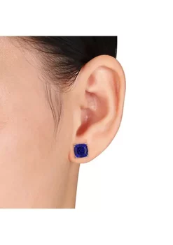 Best Pirce 🎁 Lab Created 6ct TGW 8mm Cushion Created Blue Sapphire Stud Earrings in Sterling Silver by Belk & Co. 🥰 -DealsBelk & Co. Store Belk 9765