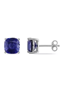 Best Pirce 🎁 Lab Created 6ct TGW 8mm Cushion Created Blue Sapphire Stud Earrings in Sterling Silver by Belk & Co. 🥰 -DealsBelk & Co. Store Belk 9766