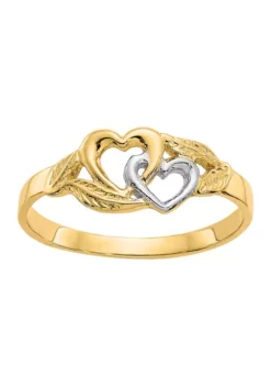 New 👍 14K Yellow Gold and White Rhodium Polished 2 Hearts Ring by Belk & Co. 🛒 -DealsBelk & Co. Store Belk 9783