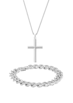 Deals 🎁 Stainless Steel Cross Pendant and 11 Millimeter Curb Chain Bracelet in a Box Set by Belk & Co. 😍 -DealsBelk & Co. Store Belk 9799