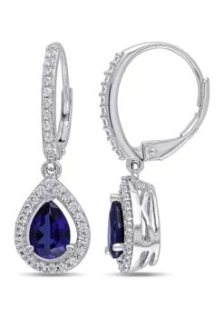 Deals 🌟 Lab Created Created Blue and White Sapphire Teardrop Leverback Earrings in Sterling Silver by Belk & Co. 😉