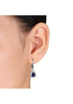 Deals 🌟 Lab Created Created Blue and White Sapphire Teardrop Leverback Earrings in Sterling Silver by Belk & Co. 😉 -DealsBelk & Co. Store Belk 9803