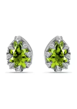 Best Sale 🥰 1-1/3 ct. 7x5MM Pear Peridot and White Topaz Crown Stud Earrings, Sterling Silver by Belk & Co. 🔥 -DealsBelk & Co. Store Belk 9820