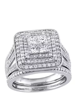 Hot Sale 👏 2 Piece 1.5 ct. t.w. Diamond Princess Cut Double Halo Bridal Ring Set in 14k White Gold by Belk & Co. ✨