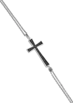 Flash Sale ⭐ 1/10 ct. t.w. Black and White Diamond Reversible Cross 2 Strand Bracelet in Rhodium Plated Sterling Silver by Belk & Co. 😀 -DealsBelk & Co. Store Belk 9865