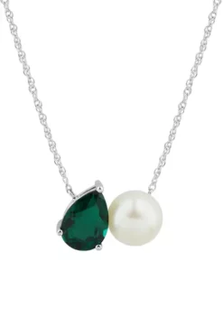 Best deal 🎉 Lab Created Emerald and Pearl Necklace in Sterling Silver by Belk & Co. 🎁