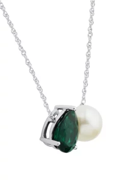 Best deal 🎉 Lab Created Emerald and Pearl Necklace in Sterling Silver by Belk & Co. 🎁 -DealsBelk & Co. Store Belk 9883