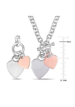 Best Sale 🎉 2 Piece Set of Heart Charm Bracelet and Necklace in Two-Tone Rose and White Sterling Silver by Belk & Co. 👍 -DealsBelk & Co. Store Belk 9945