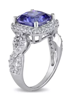 Budget 🎁 6.76 ct. t.w. Cushion Cut Created Tanzanite and Created White Sapphire Halo Ring in Sterling Silver by Belk & Co. ✨ -DealsBelk & Co. Store Belk 995