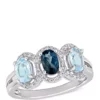 Top 10 🌟 1.6 ct. t.w. London and Sky-Blue Topaz and 1/5 ct. t.w. Diamond 3-Stone Halo Ring in Sterling Silver by Belk & Co. 👏