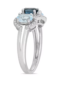 Top 10 🌟 1.6 ct. t.w. London and Sky-Blue Topaz and 1/5 ct. t.w. Diamond 3-Stone Halo Ring in Sterling Silver by Belk & Co. 👏 -DealsBelk & Co. Store Belk 9955