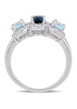 Top 10 🌟 1.6 ct. t.w. London and Sky-Blue Topaz and 1/5 ct. t.w. Diamond 3-Stone Halo Ring in Sterling Silver by Belk & Co. 👏 -DealsBelk & Co. Store Belk 9956