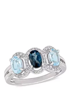 Top 10 🌟 1.6 ct. t.w. London and Sky-Blue Topaz and 1/5 ct. t.w. Diamond 3-Stone Halo Ring in Sterling Silver by Belk & Co. 👏 -DealsBelk & Co. Store Belk 9957