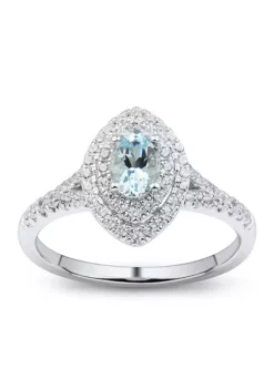 Budget 🛒 1/3 ct. t.w. Diamond and Aquamarine Ring in 14K White Gold by Belk & Co. 💯