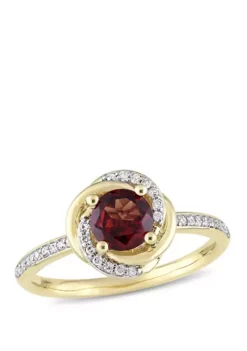 Discount 😉 1 ct. t.w. Garnet and 1/6 ct. t.w. Diamond Swirl Ring in 10K Yellow Gold by Belk & Co. ⭐