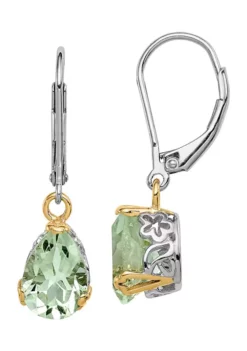 Flash Sale ✔️ 3.5 ct. t.w. Green Quartz Leverback Earrings in Sterling Silver and 14K Gold True Two-Tone by Belk & Co. 🤩